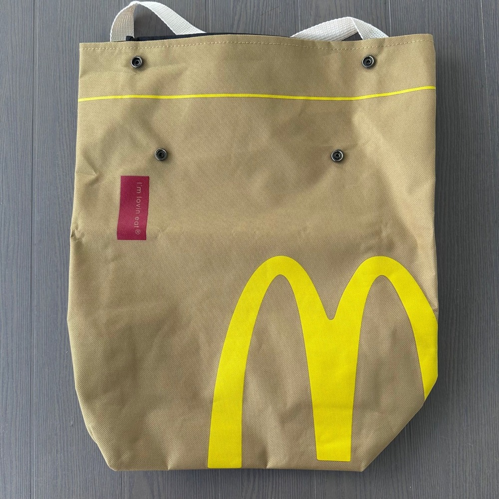 McDonalds Im Lovin It Canvas Roll Top Backpack Paperbag Golden Arches Bag Retro - Picture 2 of 7